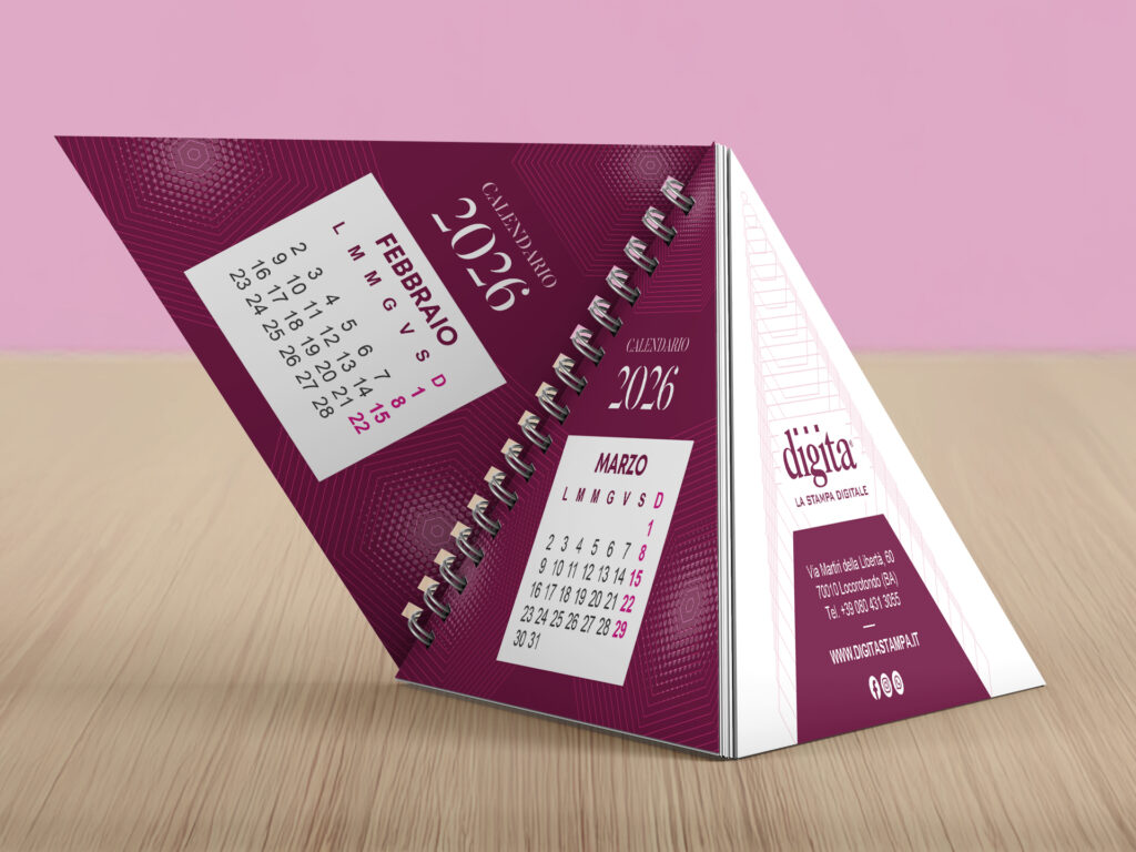 Calendario da tavolo a piramide personalizzato rilegato con spirale