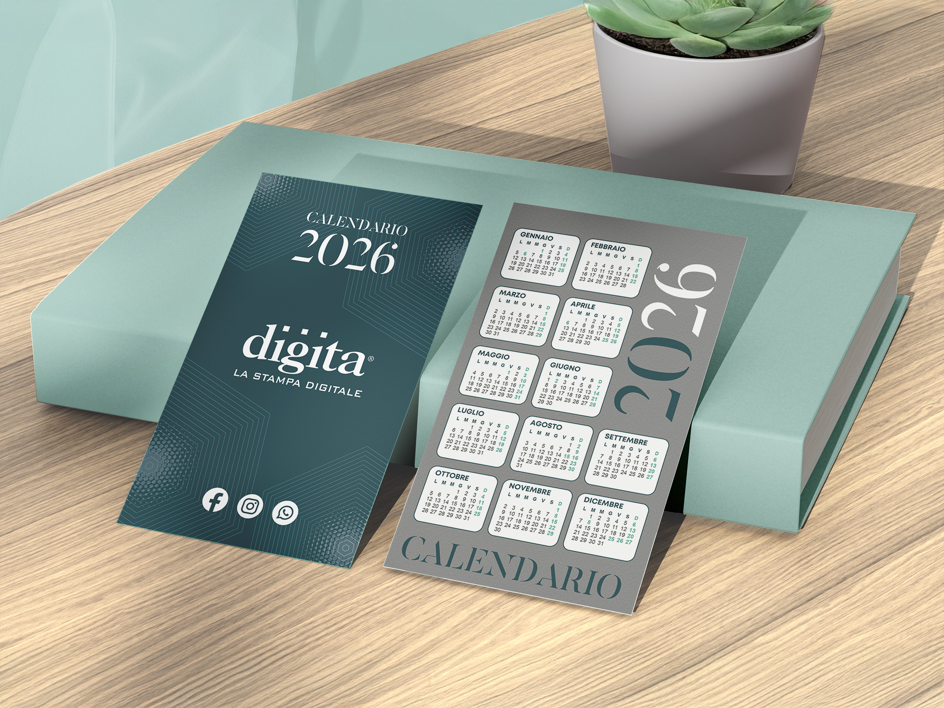 Calendario card 2026 tascabile con argento stampato